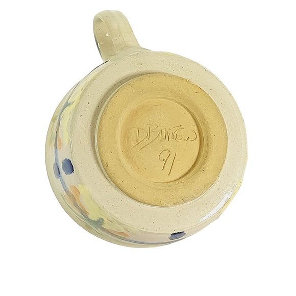 Soup Bowl Mug Artisan Handmade Glazed Pottery Floral 1991 Vintage - Picture 8 of 10